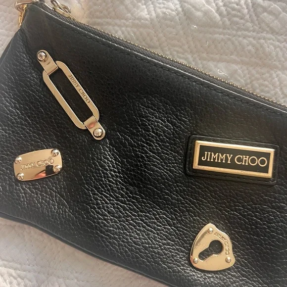 Jimmy Choo Black Leather Clutch with Gold Accents - Picture 2 of 9